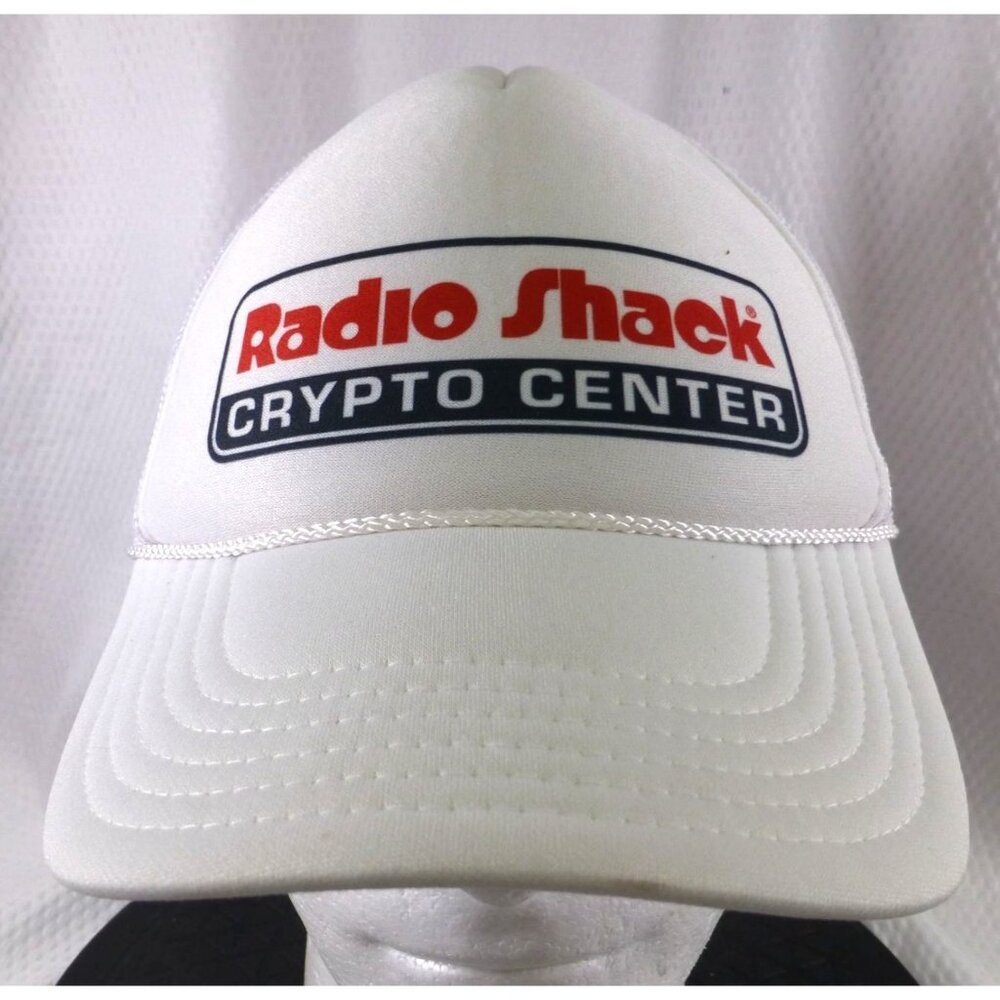 Rare Radio Shack Crypto Center White Mesh Trucker Hat Vintage Promo Cap
